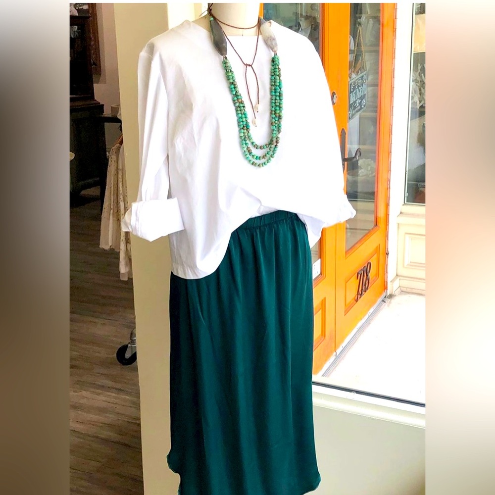 Sundays Forest Green Silk Midi Skirt